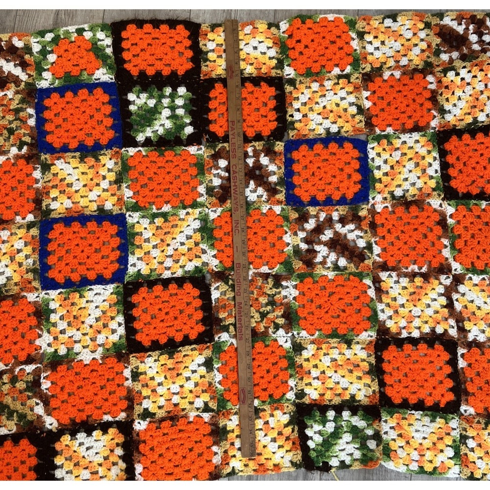 Handmade Crochet Granny Blanket Afghan Couch Throw 76x38" Fall Colors Vintage